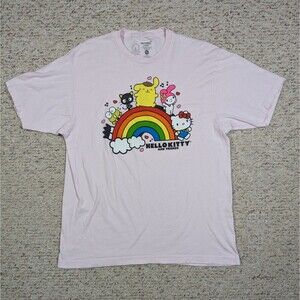 Sanrio Hello Kitty and Friends T-Shirt Mens XL Light Pink Rainbow Graphic Tee